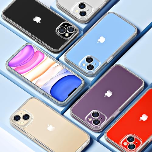 COOLQO Compatible for iPhone 14 Case iPhone 13 Case, 2X [Camera Lens Protectors+9H Tempered Glass Screen Protector] [6 in 1] [Anti-Yellowing] 15 FT Military Grade Protective Phone Cover, Clear